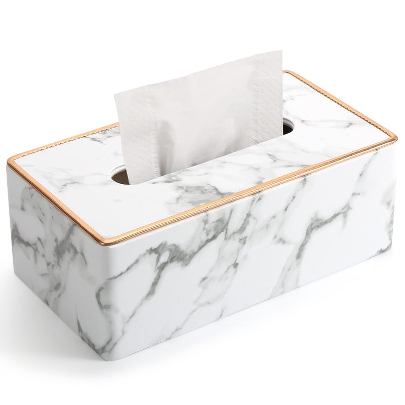 LADSTAG Tissue Box Cover  PU Leather Tissue Box Holder Rectangular Tissue Holders for Home/Office/Car Decoration 9.84""X5.23""X3.77"" - Phnom Penh Marble - Image 1